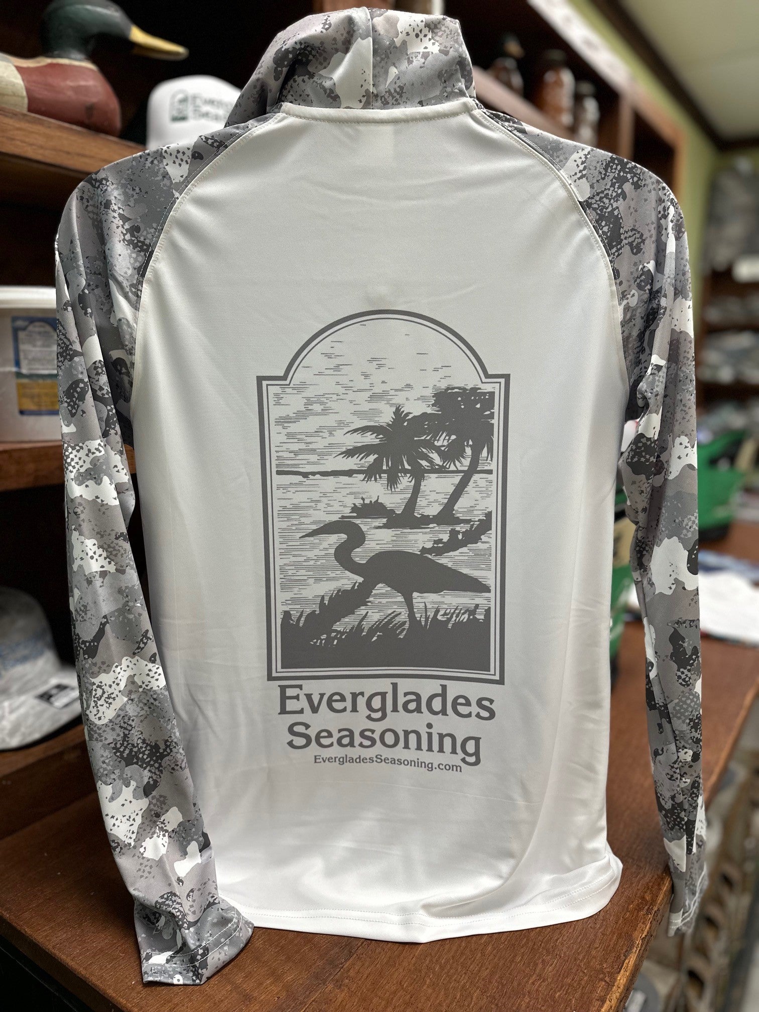 Everglades Sportswear Grey Camo with Hood Fishing Shirt